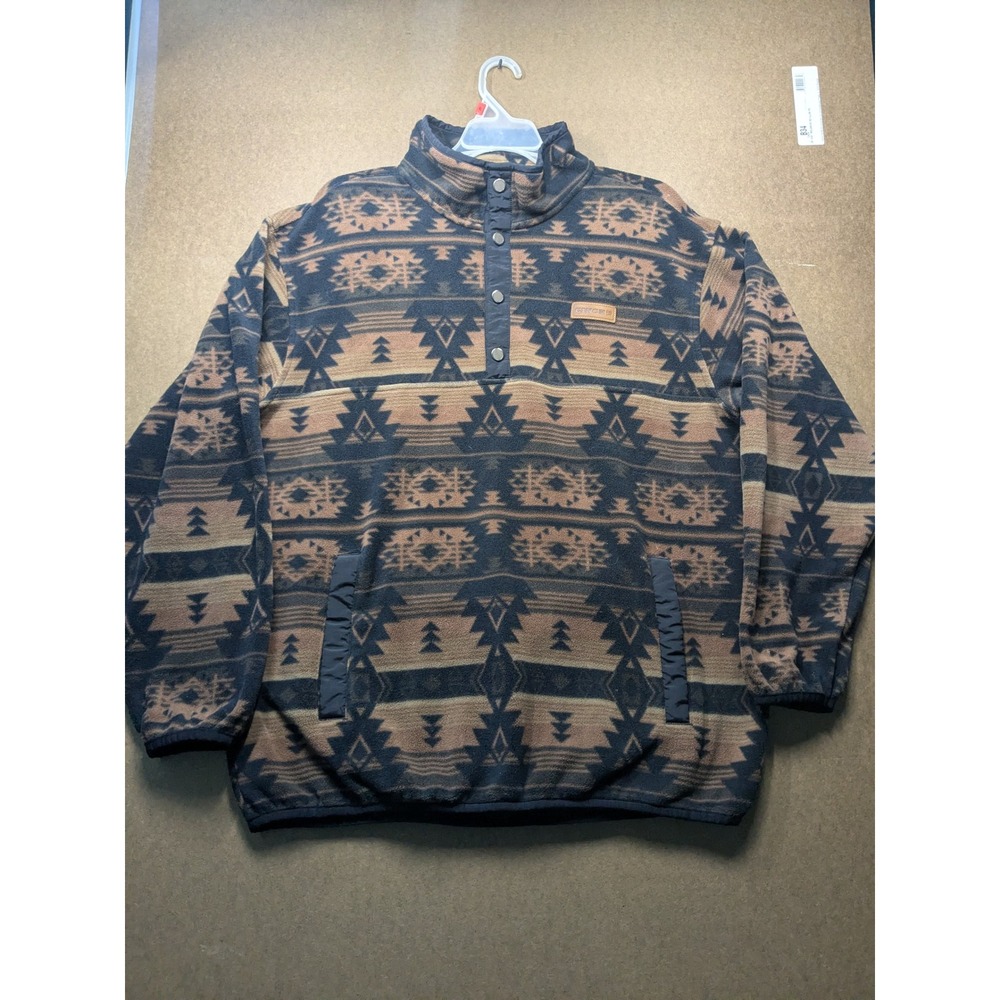 Cinch Mens Aztec Southwestern Fleece Pullover Snap Mock Neck Brown Size Medium